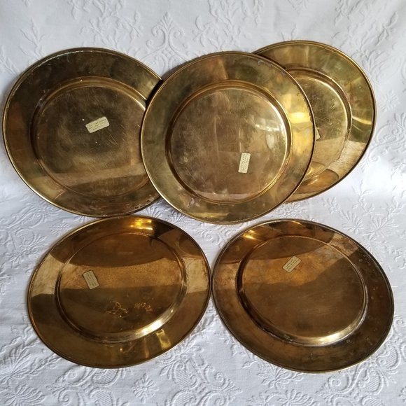Solid Brass Plate Chargers Set Of 5 Made in  Denmark - Picture 4 of 6